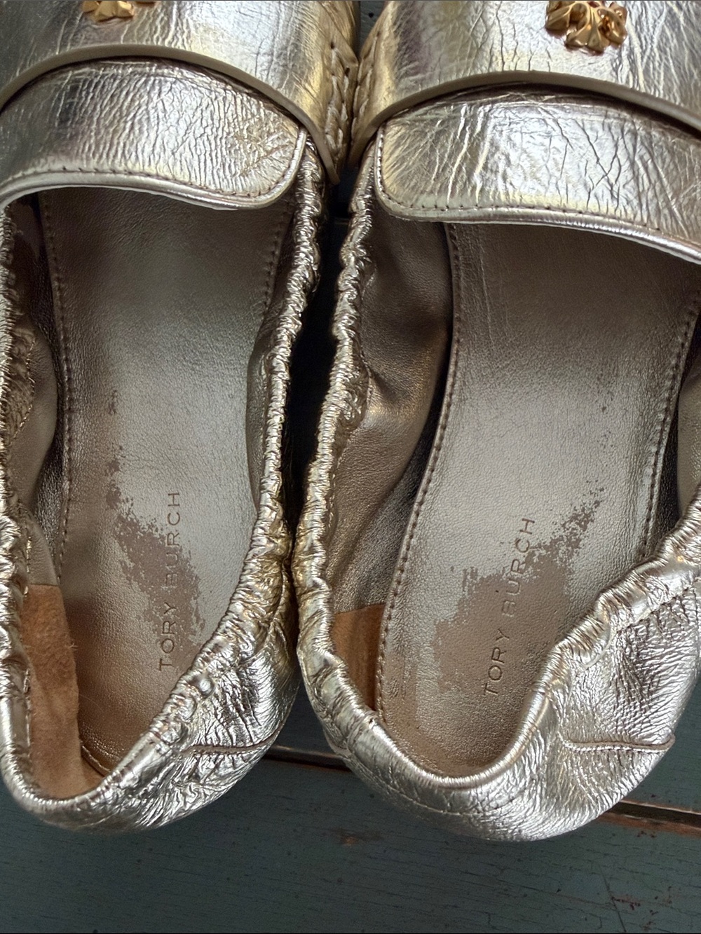 Tory Burch Metallic Gold with Gold-Accent Loafers - Picture 3 of 5